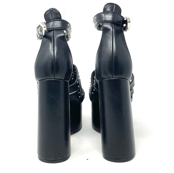 NWOT Lamoda Punk Lolita Black Studded Strap Platform Heeled Sandals Size 8 - Picture 3 of 7